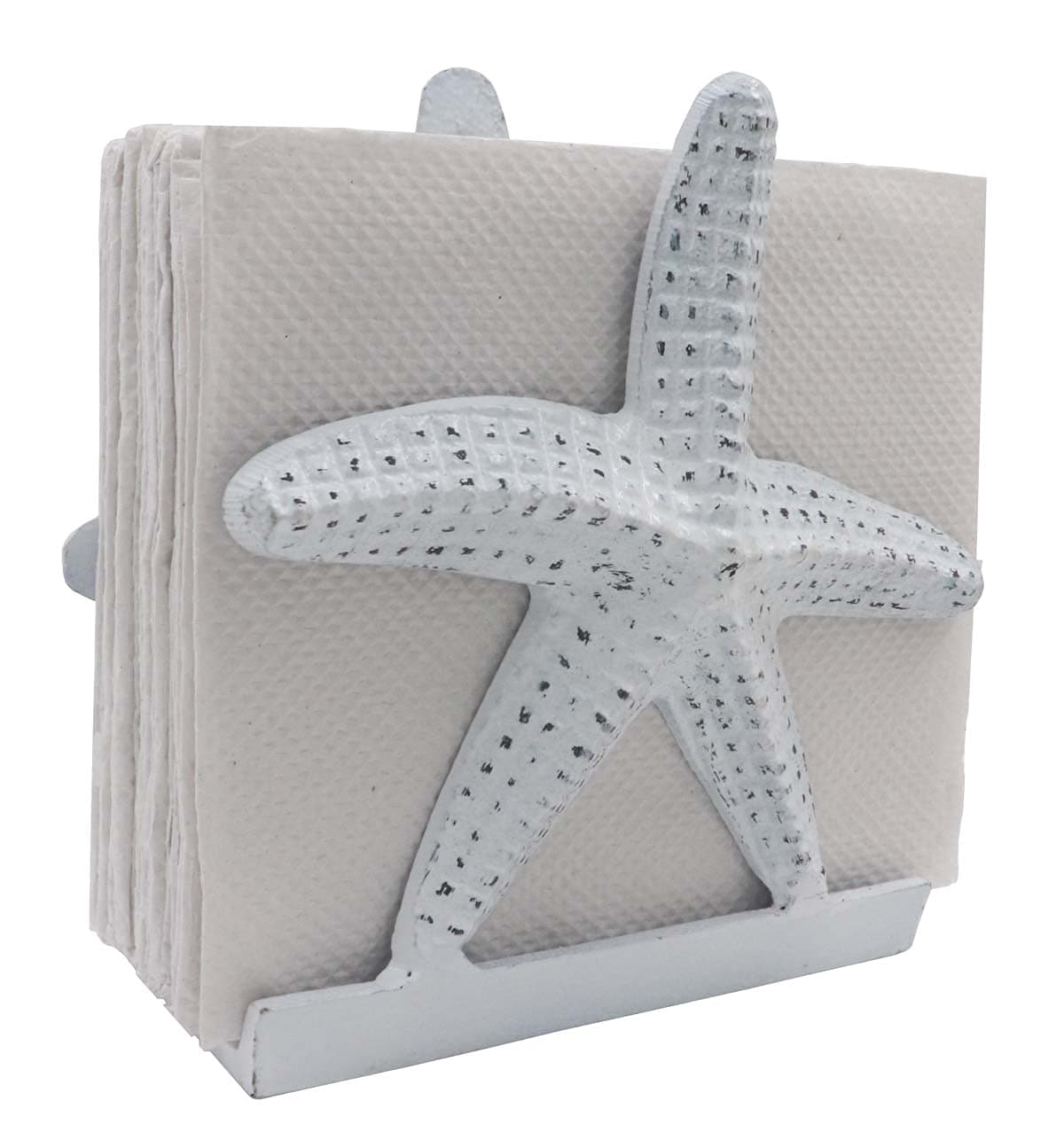 Nautical Starfish LunchDinnerMetal Napkin HolderKitchen NapkinBeverage CocktailOceanCoastal By The Metal Magician Distressed White