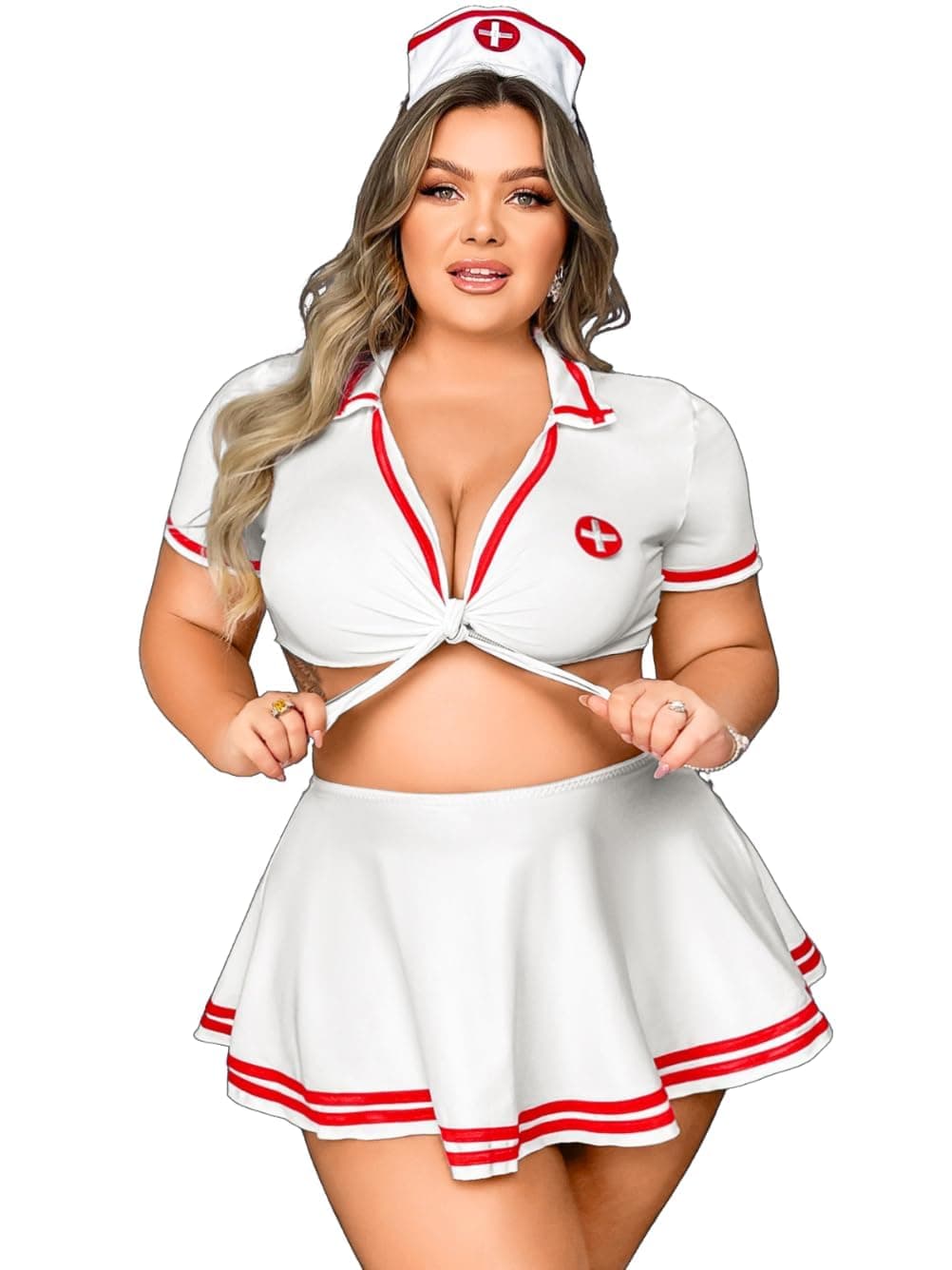 GirlFriend Plus Size Cute Daily Lingerie Costume,Cosplay Outfit for Curvy Women,4 Piece Valentines Halloween Outfits White