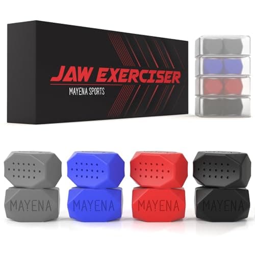 Mayena Jaw Exerciser for Men & Women | 4 Resistance Levels (8pcs) Silicone Jawline Exerciser Set | Powerful Jaw Trainer & Jawline Shaper for All Level Users | Slims, Tones & Defines the Face