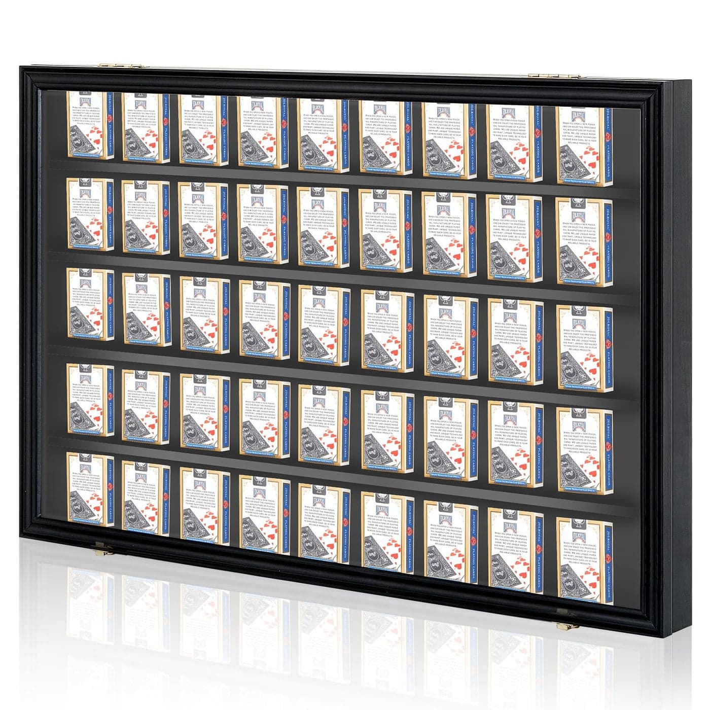 Beeveer Playing Card Display Case 3228 x 2146 x 224 Inch Solid Wood Sport Cards Display Frame Holds 60 Decks Collectible Poker Cards Lockable Wall Cabinet Acrylic Door UV Protection Black