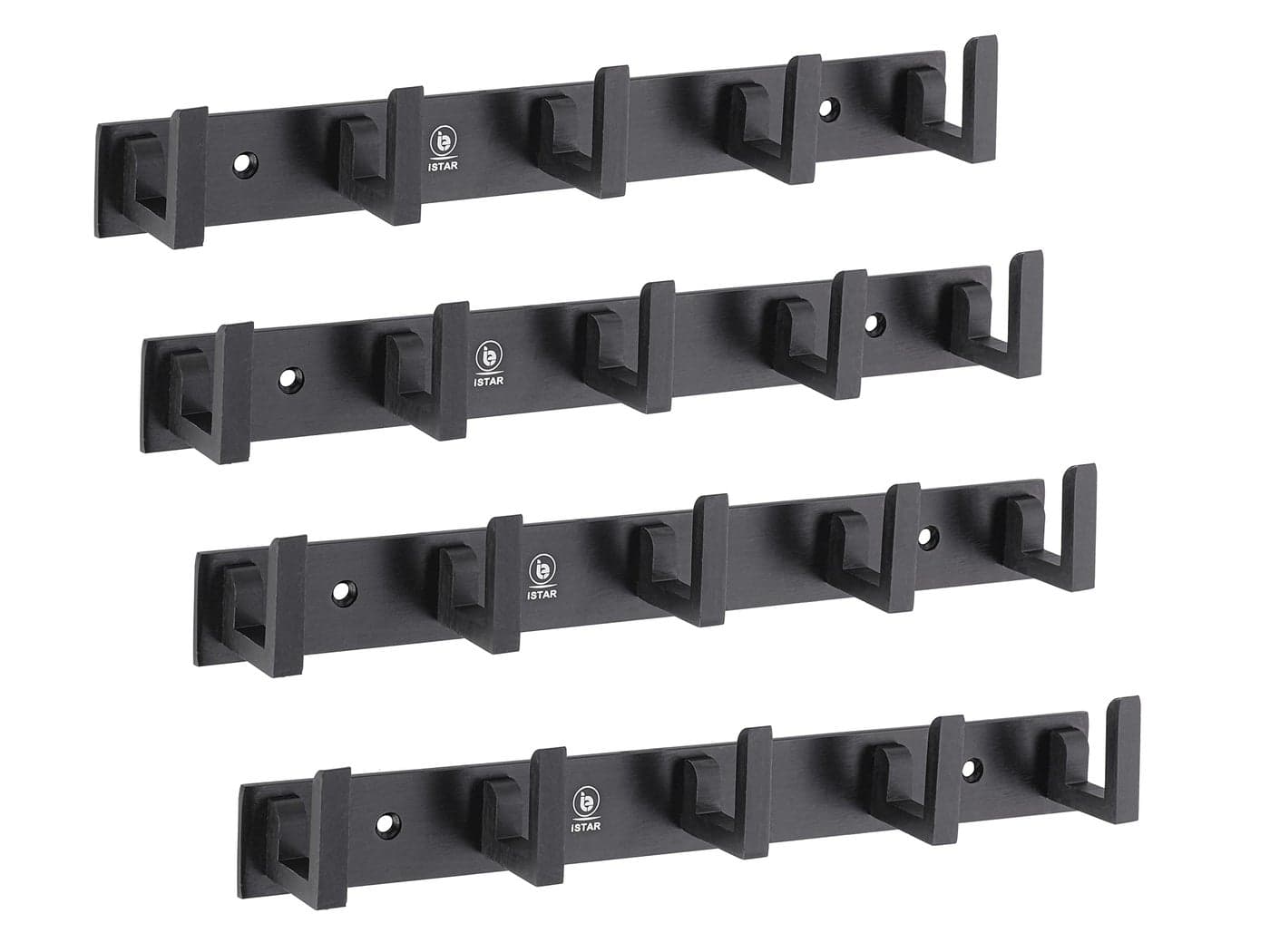 iSTAR 5 Pin Bathroom Cloth Hooks Hanger Door Wall Bedroom Bathroom Robe Hooks Rail for Hanging Keys,Clothes,Towel Steel Hook (Pack of 4, Black)