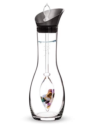 VitaJuwel Era 5 Elements Crystal Water Carafe with Amethyst Rose Quartz Chalcedony Petrified Wood Ocean Agate