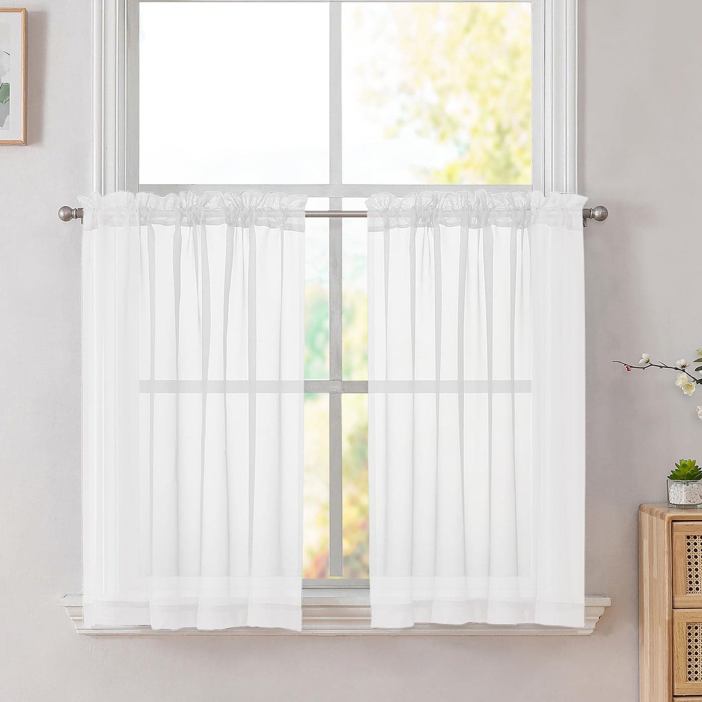 Simplebrand White Short Sheer Kitchen Cafe Curtains 3642 Inch Tier Rod Pocket Half Window Bathroom 2 Panels