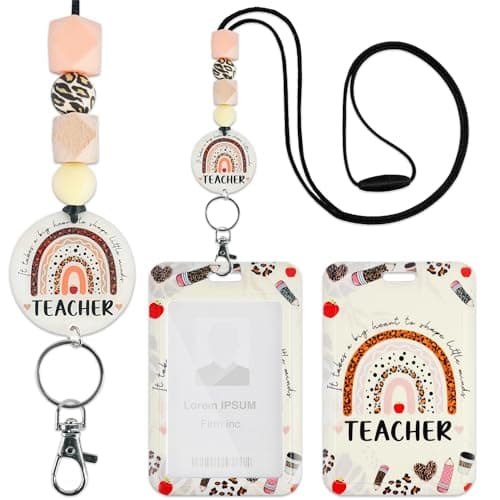 Teacher Lanyard with ID Holder, Leopard Print Rainbow Inspirational Quote Badge Holder with Beaded Adjustable Lanyard, Teacher Appreciation Gifts