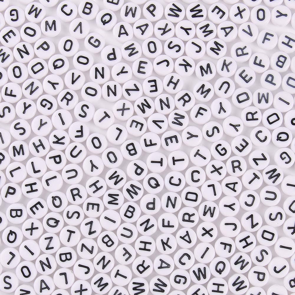 Acrylic Letter Beads Alphabet Black Letters White Round Bead 47mm 1200pcs for Friendship Bracelets and Gifts Souvenir Jewelry Making