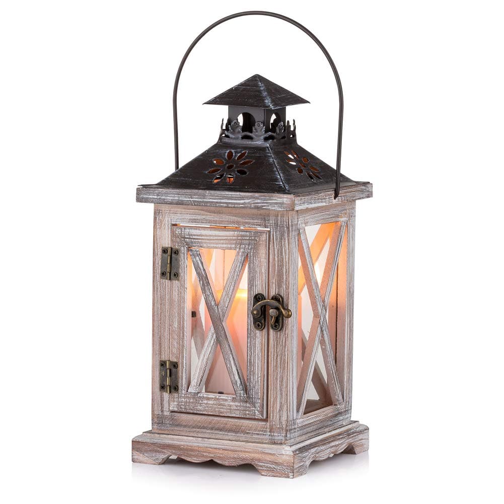 Sziqiqi Wooden Lanterns Rustic Decorative Wood Candle Holder Centerpiece for Farmhouse Home Decor Wedding Hanging Distressed Moroccan Lantern Indoor