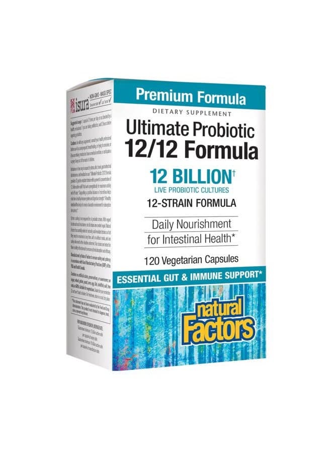 Ultimate Probiotic 12/12 Formula, Daily Probiotic for Ongoing Digestive Support, 12 Strains, 12 Billion CFU, 120 Vegetarian Capsules