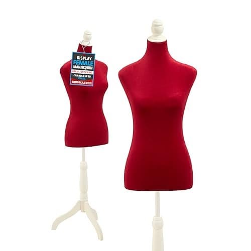 Mannequin - Adjustable Height, Durable Foam and Canvas Construction, Wooden Base, Compact Shoulder Width, Lightweight, Versatile Display for Clothing and Accessories, Red