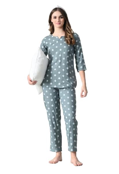 Ichaa Women's Printed Rayon Night Wear Top and Bottom Night Suit Set