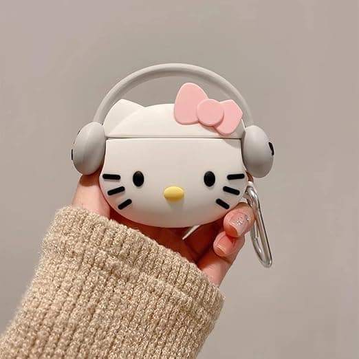 Meyaar Silicone Case for Apple Airpods Pro 3 (2025) Cute Design for Airpods Pro 3 with Keychain Shockproof Protective Case Cover (Hello Kitty (White))
