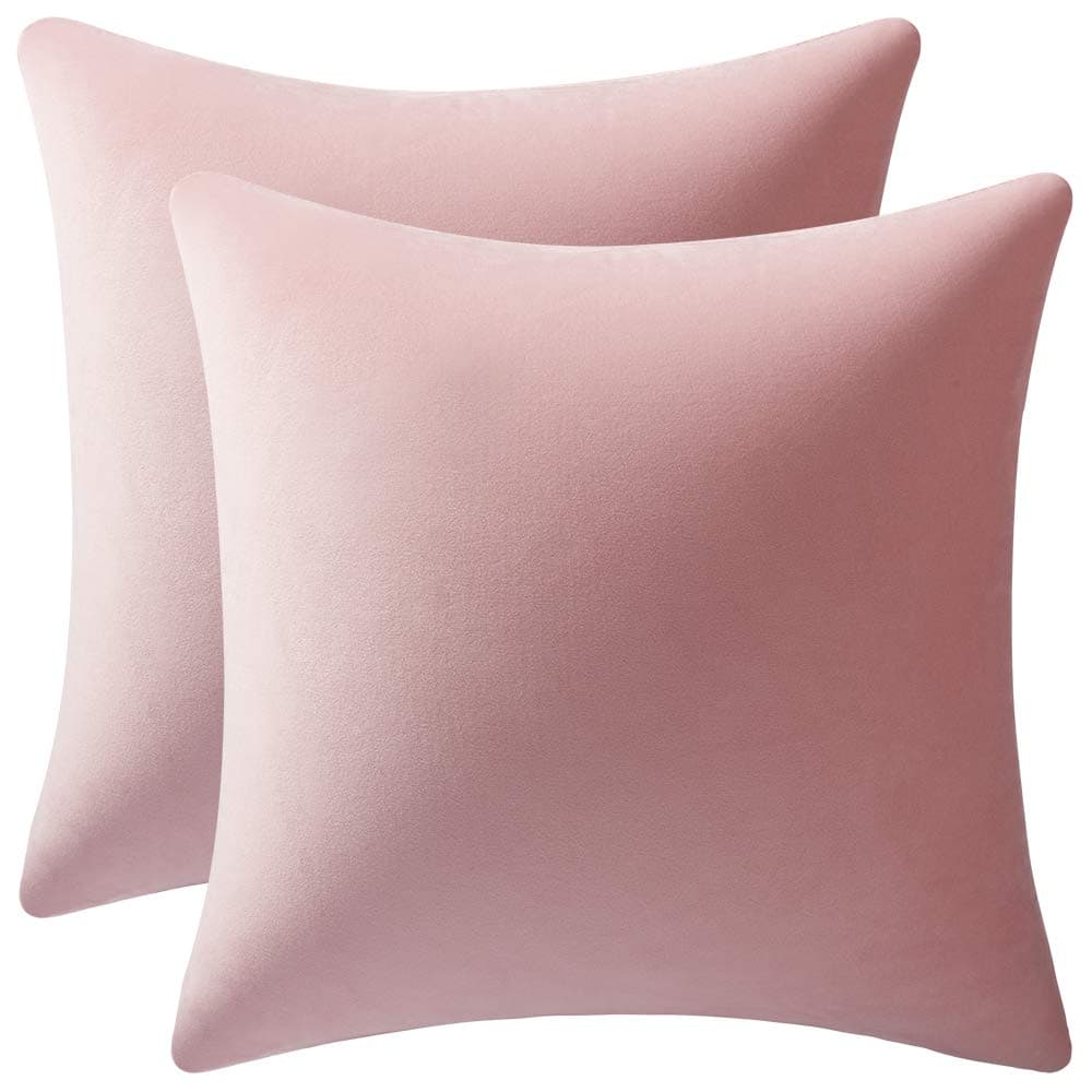 DEZENE 20x20 Throw Pillow Covers Pink 2 Pack Cozy Soft Velvet Square Decorative Pillow Cases for Farmhouse Home Decor