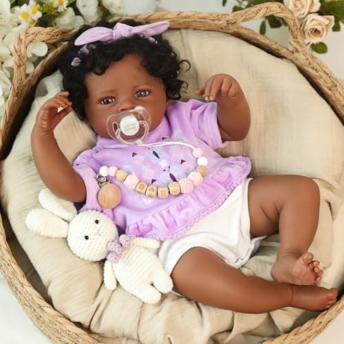 WOOROY Realistic Reborn Baby Dolls Black 20Inch African American Real Life Baby Dolls with Soft Full Vinyl Body Handmade Gift Toy with Doll Accessories for Kids Ages 3