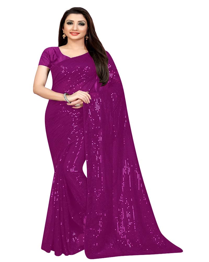 Florely Women's Sequins Pure Georgette Saree (Satari_Freesize_444_Rani)