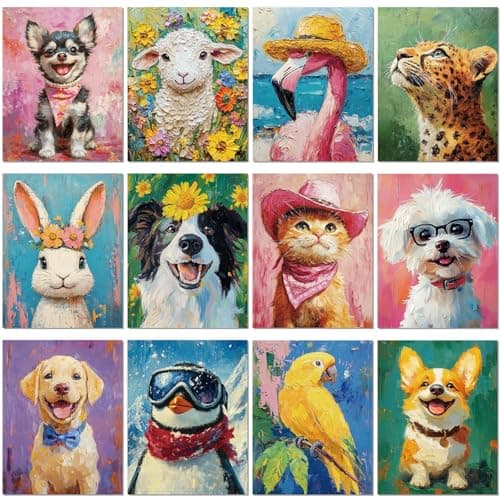 Sherr 12 Pcs Pre Drawn Canvas Pre Printed Canvas for Adults Sip and Paint Party Canvases Painting Kit for Summer Easter Mother's Day Party Favor(Cute Animals,8 x 10 Inch)