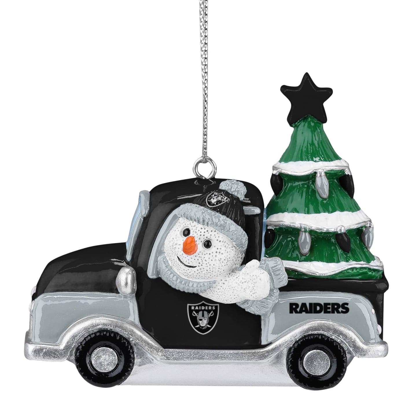 FOCO Las Vegas Raiders NFL Snowman in a Truck Ornament