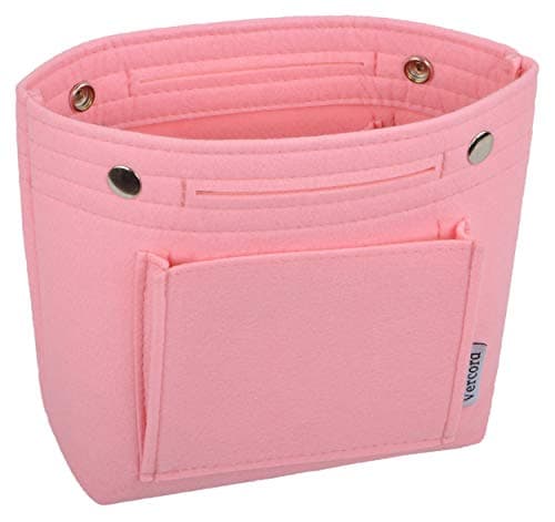 Vercord Mini Slim Small Felt Purse Organizer Insert Inside Handbag Tote Pocketbook for Women Pink