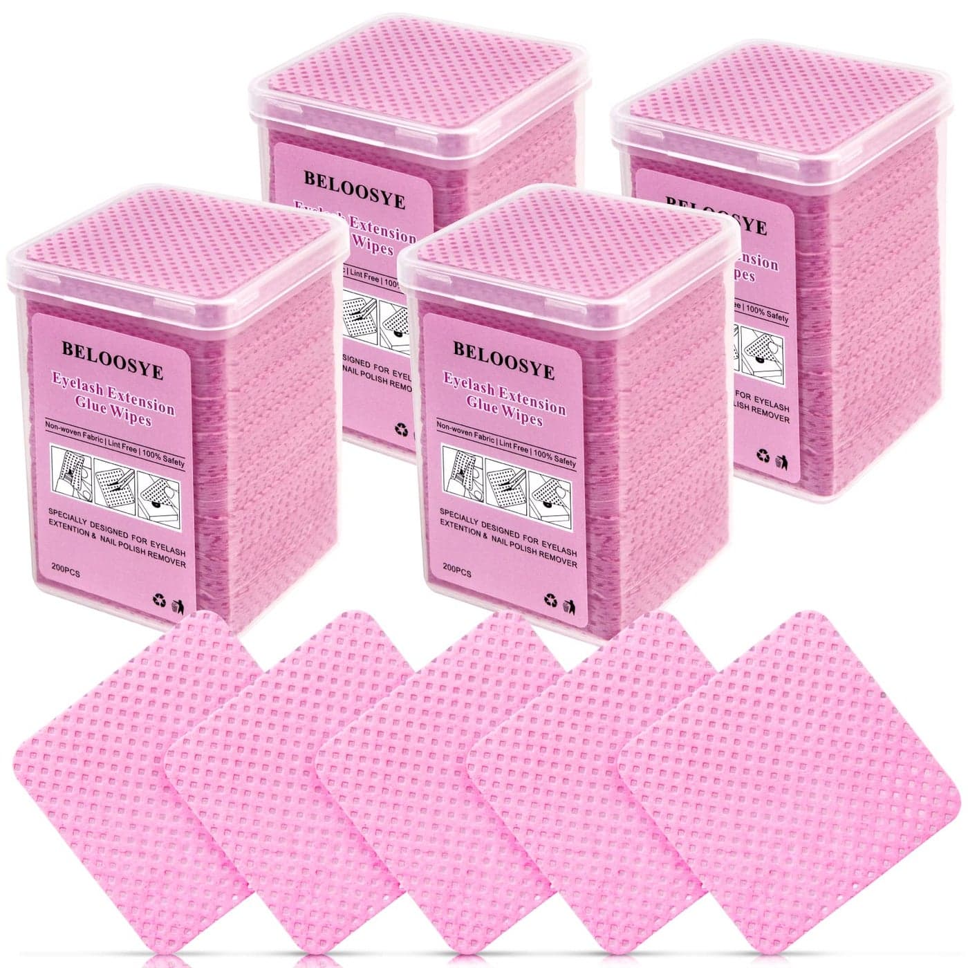 800 PCS Lint Free Nail Wipes Eyelash Extension Glue Wipes Super Absorbent Soft Nonwoven Fabric Lash Glue Wipes Nail Polish Remover Wipes for Lash Extension Supplies Nail Polish BottlePink