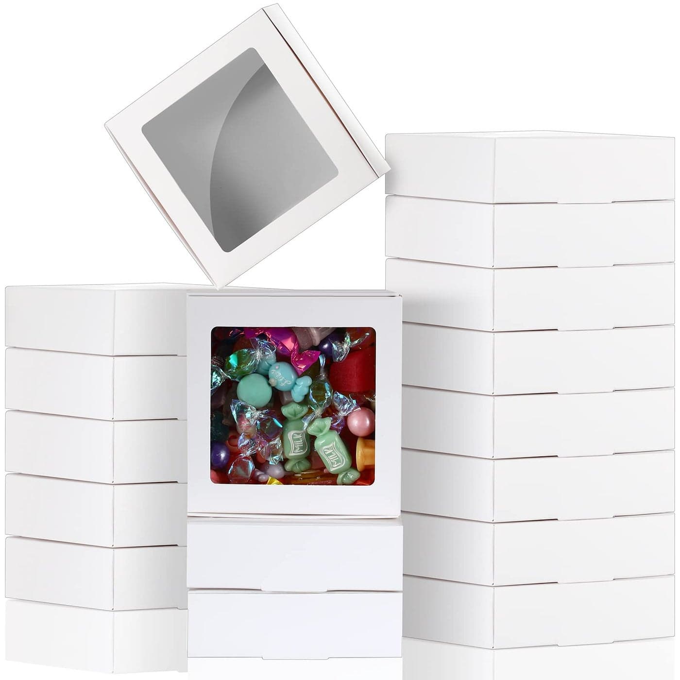 Zonon 30 Kraft Paper Boxes with Window 413 x 413 x 118 Inch Candy Packaging Small Gift Boxes Soap holder Mini Treat Packaging for Bakery Chocolate Jewelry DisplayWhite