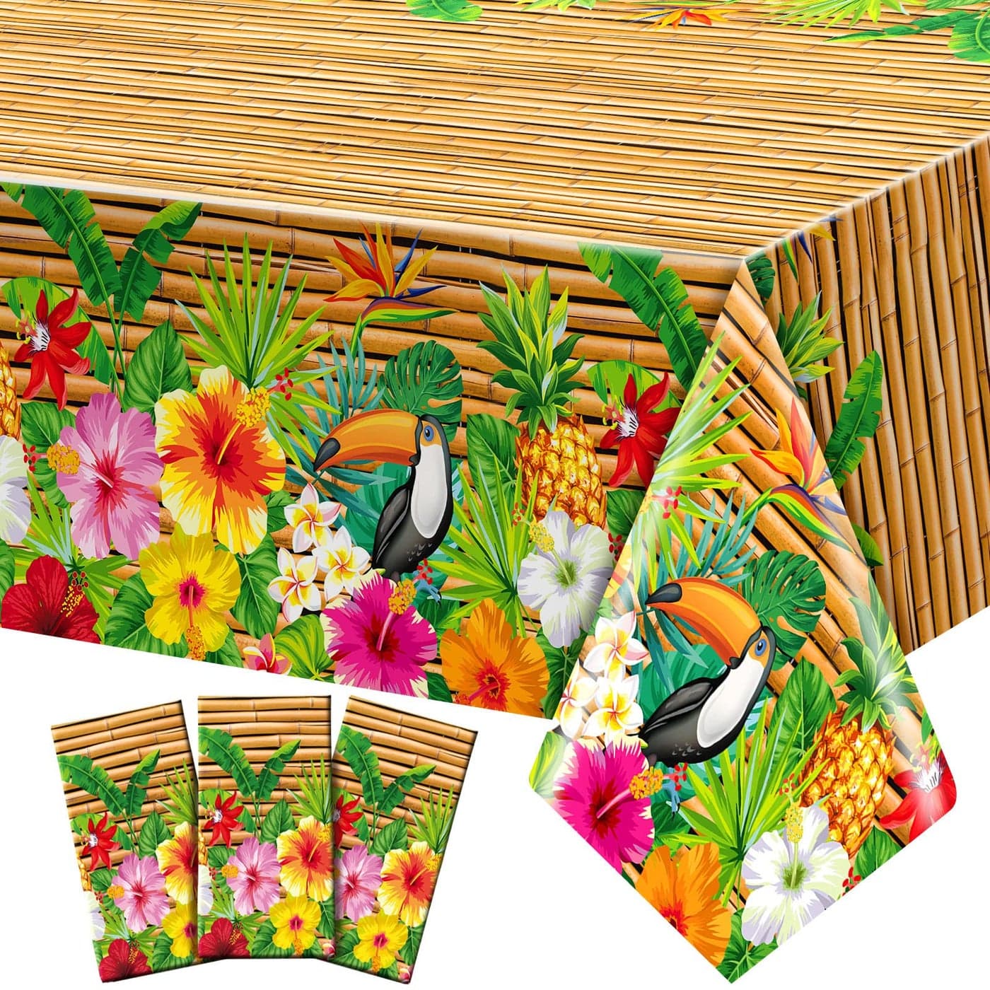 Frienda Tiki Tablecloth Decorations Luau Table Cover Hawaiian Party Plastic Table Cloth Disposable Tiki Totem Decor for Hawaii Beach Tropical Decoration Supplies AlohaModern Style3 Pieces