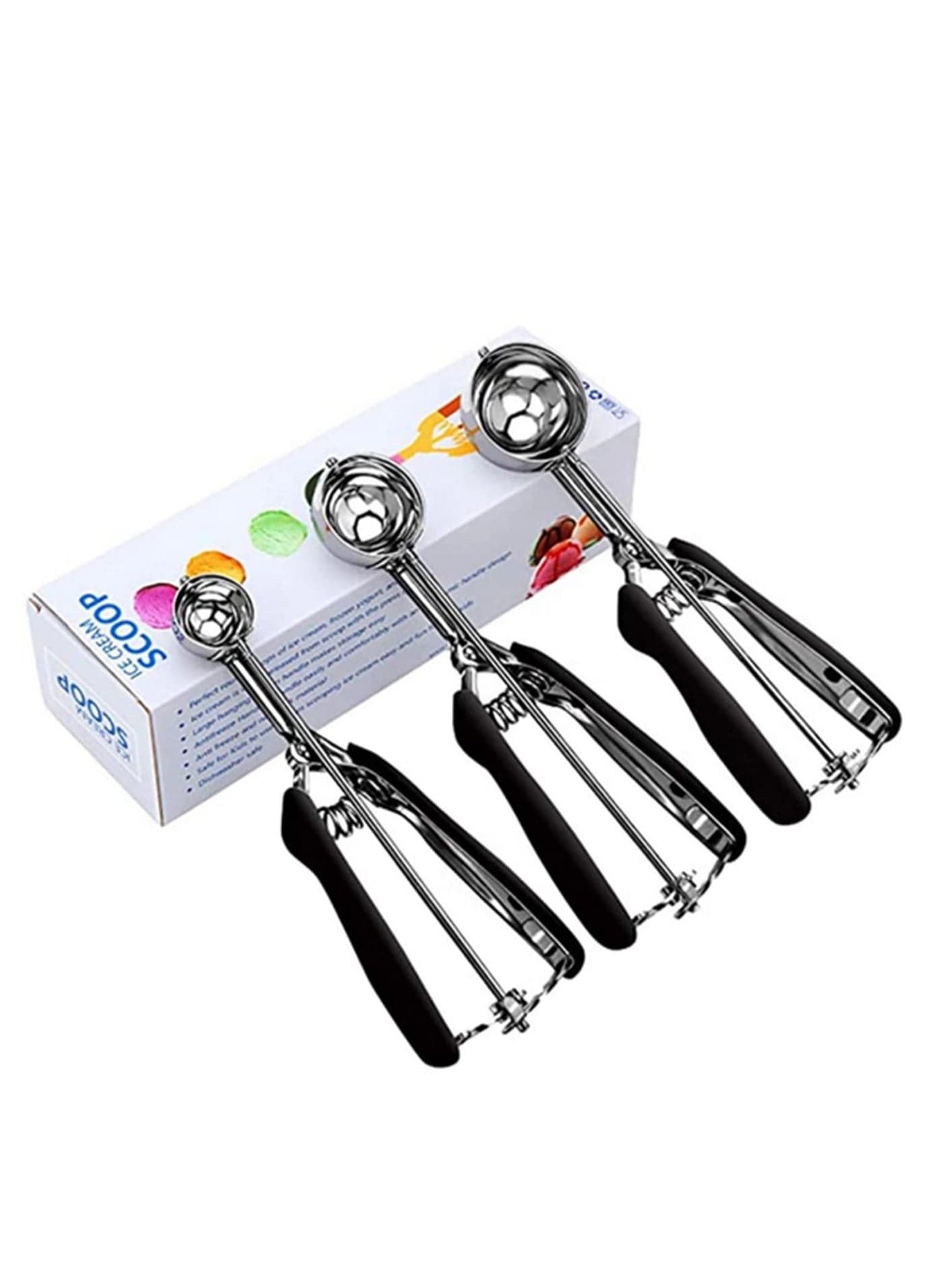 Large Cookie Scoop 3 Tbsp Professional Stainless Steel Ice Cream Scoop 3/4/5cm Cupcake Scoop Muffin Scoop for Baking Good Soft Grips Quick Trigger Release (3 Tablespoon)