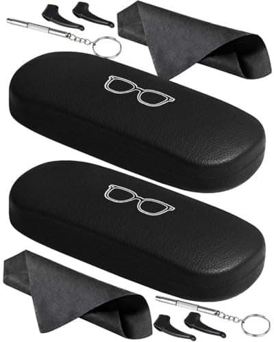 RayLove Glasses Case, 2 Pack Unisex Hard Shell Eyeglass Case PU Leather Hard Eyeglass Case with Eyewear Accessories