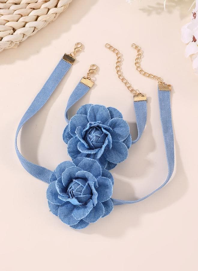 Take Two 2pcs 3D Floral Decor Necklace And Bracelet Set