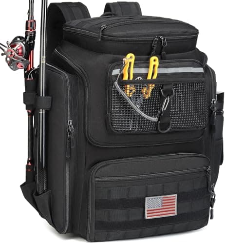 HAMBOLY Fishing Backpack 45L with Rod Holders Waterproof Tackle Storage Backpack for Fishermen Large Capacity Outdoor Fishing Gear Bag for Travel Hiking