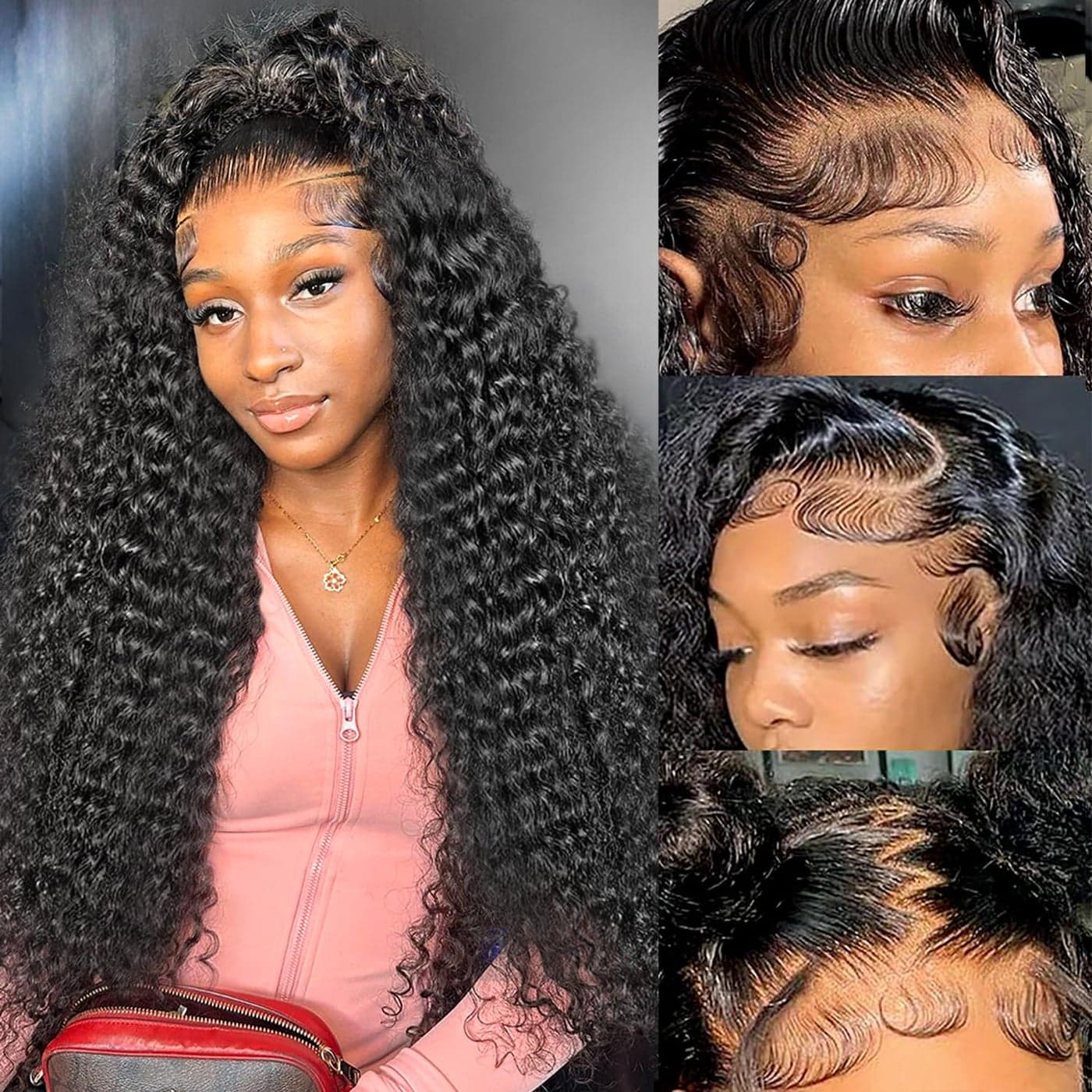 Juvid 13x6 Lace Front Wigs Human Hair HD Transparent Deep Wave Human Hair Wig for Women Curly Human Hair Wig Pre Plucked with Baby Hair Natural Black 180 Density Water Wave Lace Front Wigs 24inch