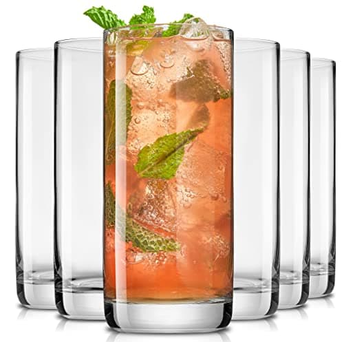 JoyJolt Faye 13oz Highball Glasses 6pc Tall Glass Sets LeadFree Crystal Drinking Glasses Water Glasses Mojito Glass Cups Tom Collins Bar Glassware and Mixed Drink Cocktail Glass Set