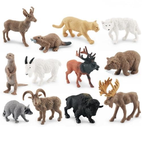 Realistic Jungle Animal FigurinesForest Animal Toys Figures Realistic Woodland Creatures Figurines Plastic Animals Miniature Toys Cake Topper Supplies for Kids Toddlers 12 pcs