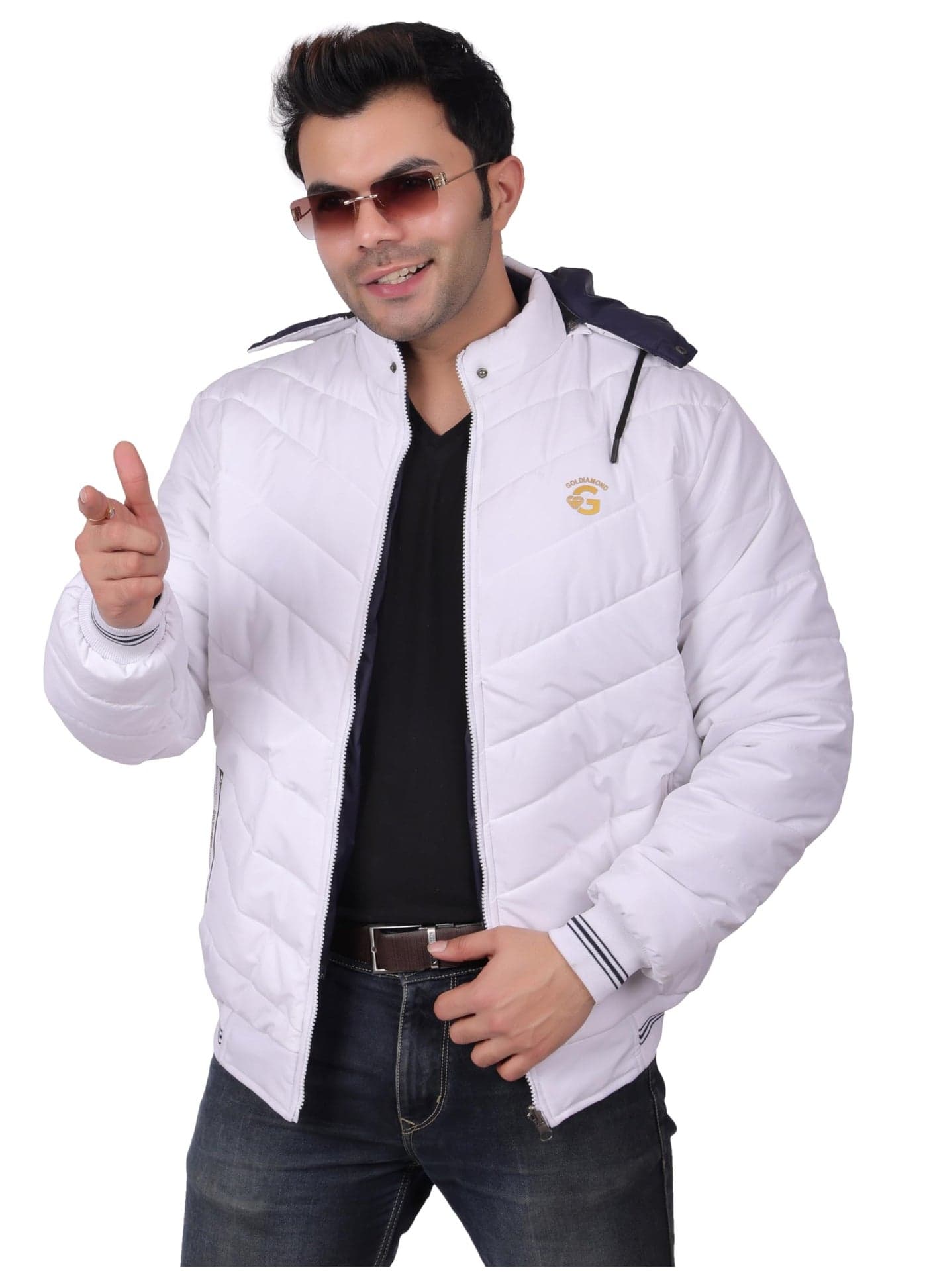 Quark Unisex Reversible Jacket in GLD Material best for Winterwear/Hiking/Biking/Camping/Mountaineering(Control Temperature up to 3 Degree Celsius.)(3°C)(Color:-White & Blue)(Size :- 2XL)