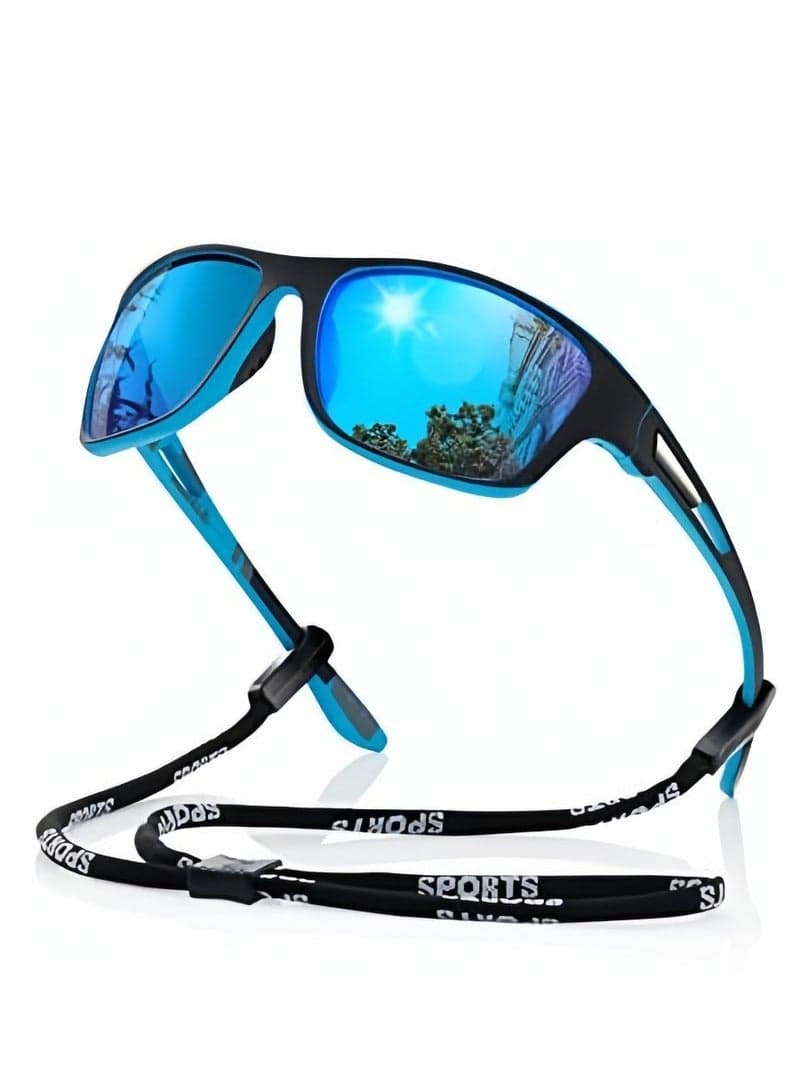 Sports Polarized Sunglasses, Blue/Black – Ultra Light with Lanyard & Case