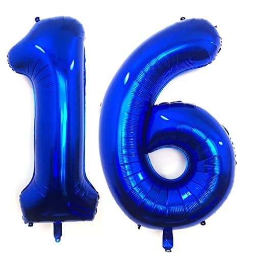 40 Inch Navy Blue 16 Number Balloons Giant Jumbo Huge 16 or 61 Foil Mylar Helium Number Digital Balloons Dark Blue Birthday Mylar Digital Balloons 16th Birthday Anniversary Events Party Decorations