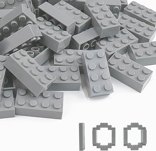 100 Piece Light Gray Bricks Bulk Gray 2x4 Building Bricks Flat Compatible with Lego Parts and Pieces 2x4 Light Grey BricksColor Light Gray