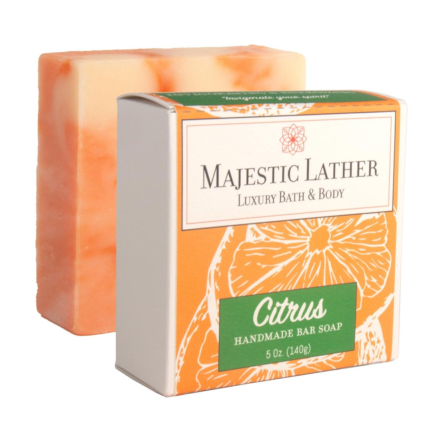 Majestic Lather Citrus Luxury Bar Soap for Face Body Invigorating EnergizingNatural Cold Process Handmade in the USA For All Skin Types Nourishing Moisturizing