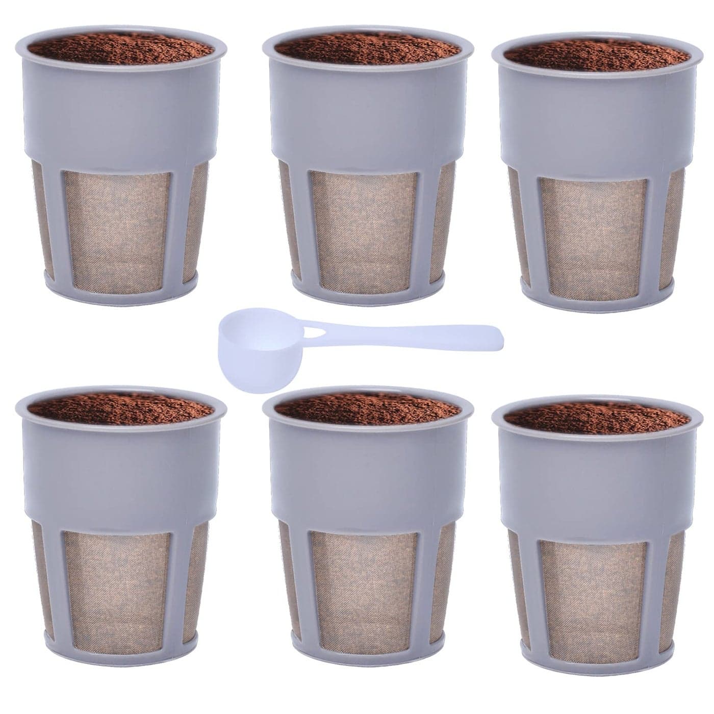 Podoy K250 Extra Reusable Coffee Inner Filter for Compatible with Keurigg My K Cup 20 K300 K350 K375 K400 K450 K475 Universal Grey Pack of 6 with Coffee Spoon