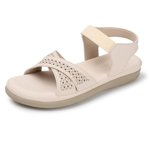 TRASE Casual Flat Sandals For Women (46070, Cream, 3 UK)
