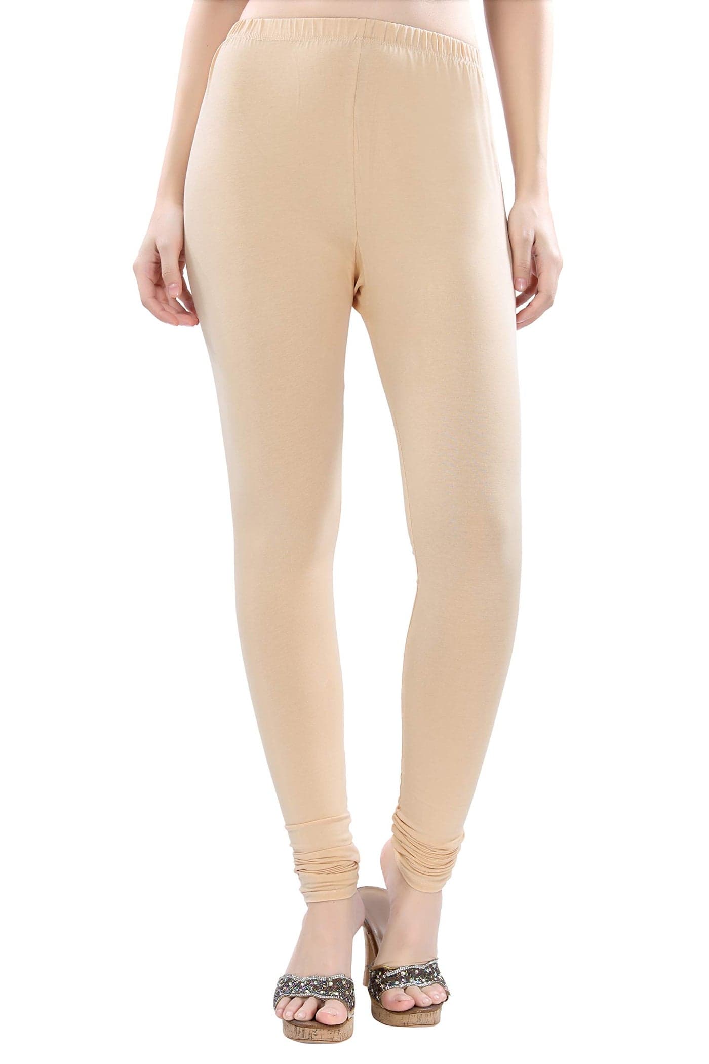 TRASA Ultra Soft Cotton 4 Way Stretchable Churidar Solid Regular and Plus 20 Colours Mid Rise Leggings for Womens and Girls -Size :-2XL, Colour - Cream