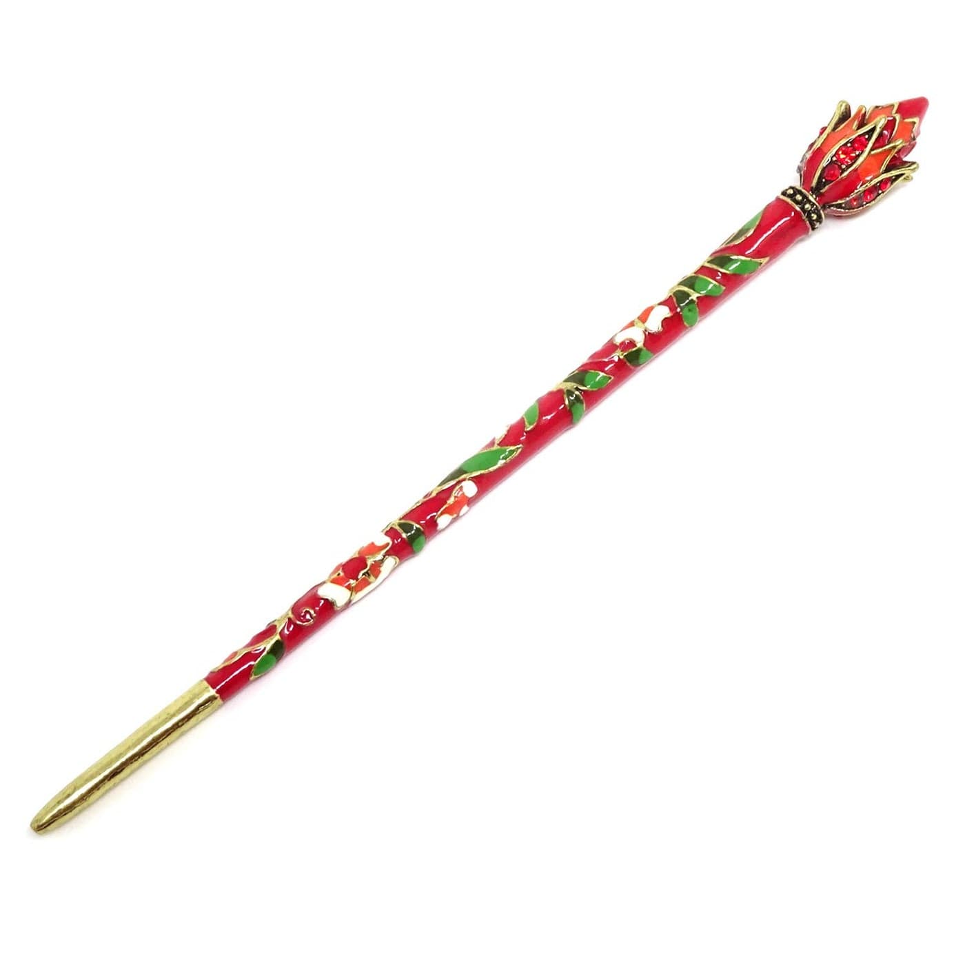 Honbay Cloisonn Vintage Hair Stick With Lotus Chinese Traditional Style Fashion Hair Chopsticks Hairpin Red