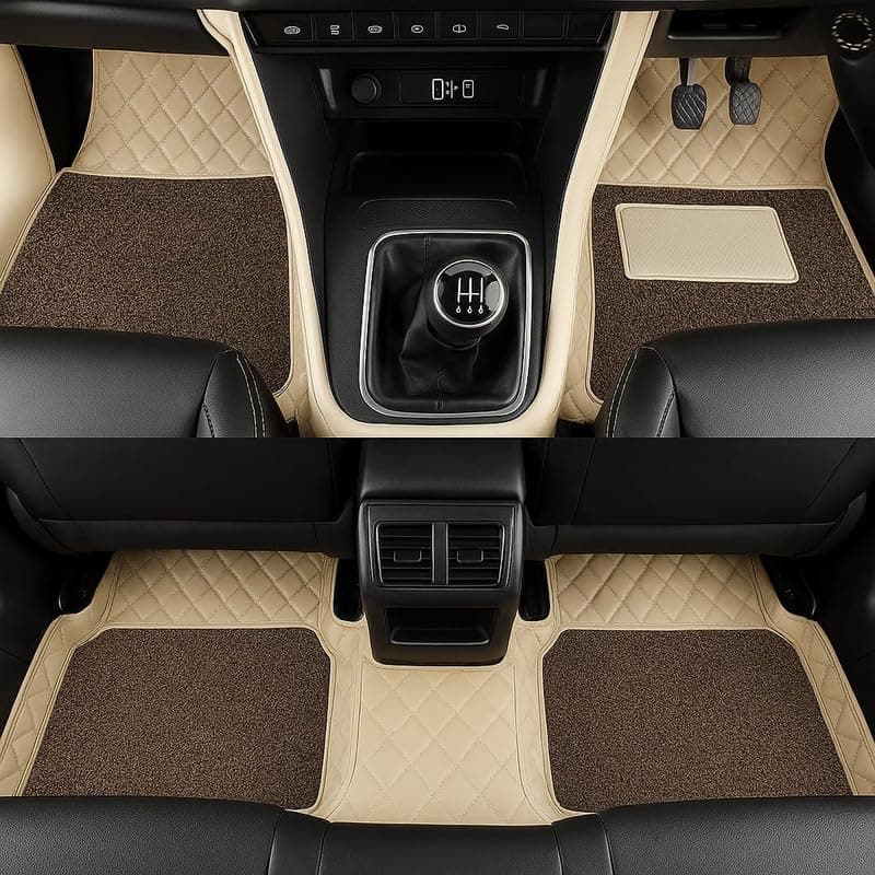 Sinex 7D Car Mat Full Set for Maruti Suzuki Ciaz || Luxury Leather Dual-Stitch 7D Car Floor Mat for Car Full Set || 100% Waterproof || Color : Beige