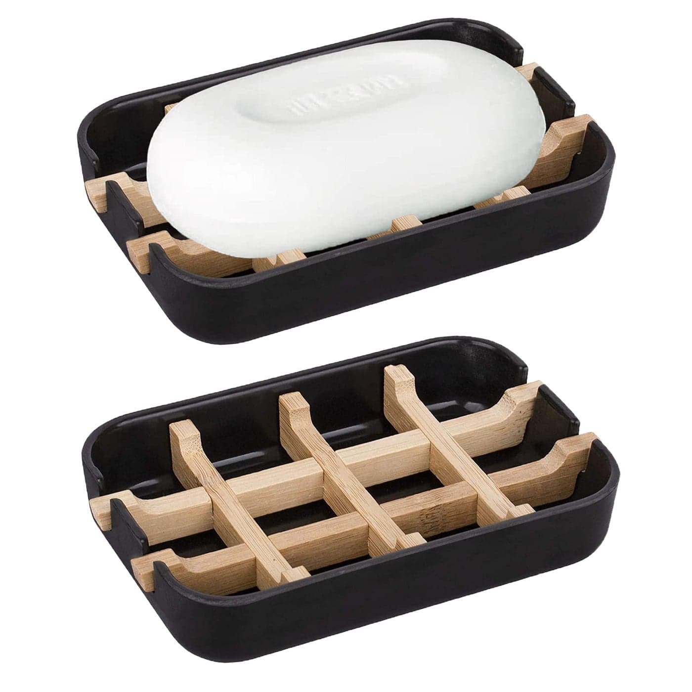 Aoheuo Modern Bamboo Fiber soap Holder and soap Dish Combination (Removable),5.12 Long by 3 Wide, 0.98 inches high, Used in Kitchens, bathrooms, and bar Sinks (Black(2 Pack))