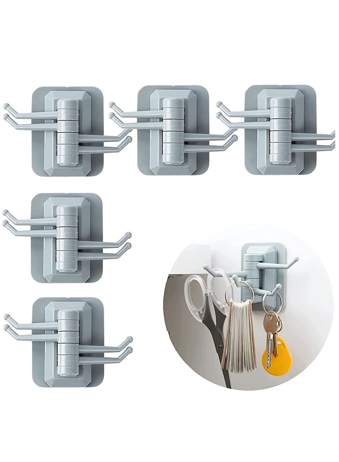 Sticky Hook Household Strong Punch-Free 5pcs Creative 180 ° Foldable Multifunctional Rotatable with 4 Hooks No Drilling Wall Sticker Suitable for Bathroom Kitchen Porch Office