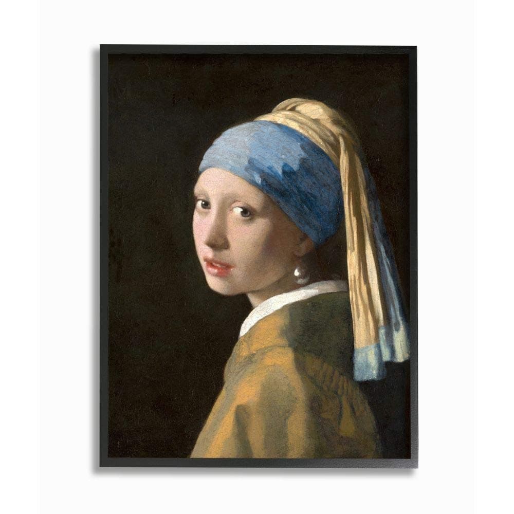 Stupell Industries Girl with A Pearl Earring Classical Portrait Painting Black Framed Wall Art 16 x 20 Design by Artist Johannes Vermeer