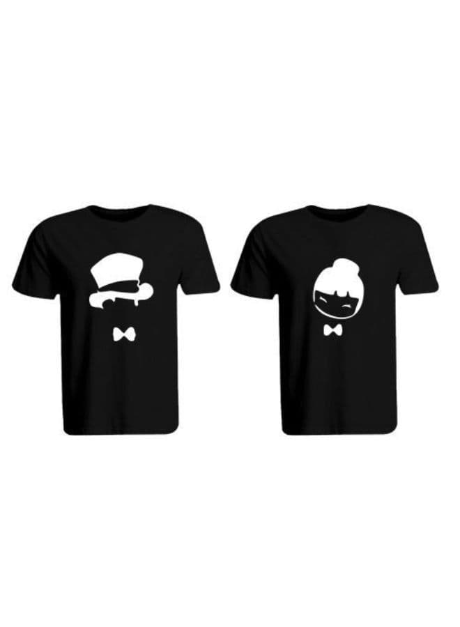 Couple Printed (Black) Cotton T-shirt (Chinese Couple) Personalized Round Neck T-shirt (Medium)-Set of 2 pcs-190 GSM