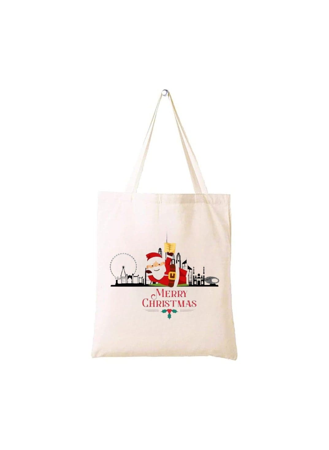 Christmas Santa Cotton Tote Bag For Celebrations-Christmas Design Printed Bags For Women-Reusable Bag,Party Gift Idea And Cotton Gift Bag