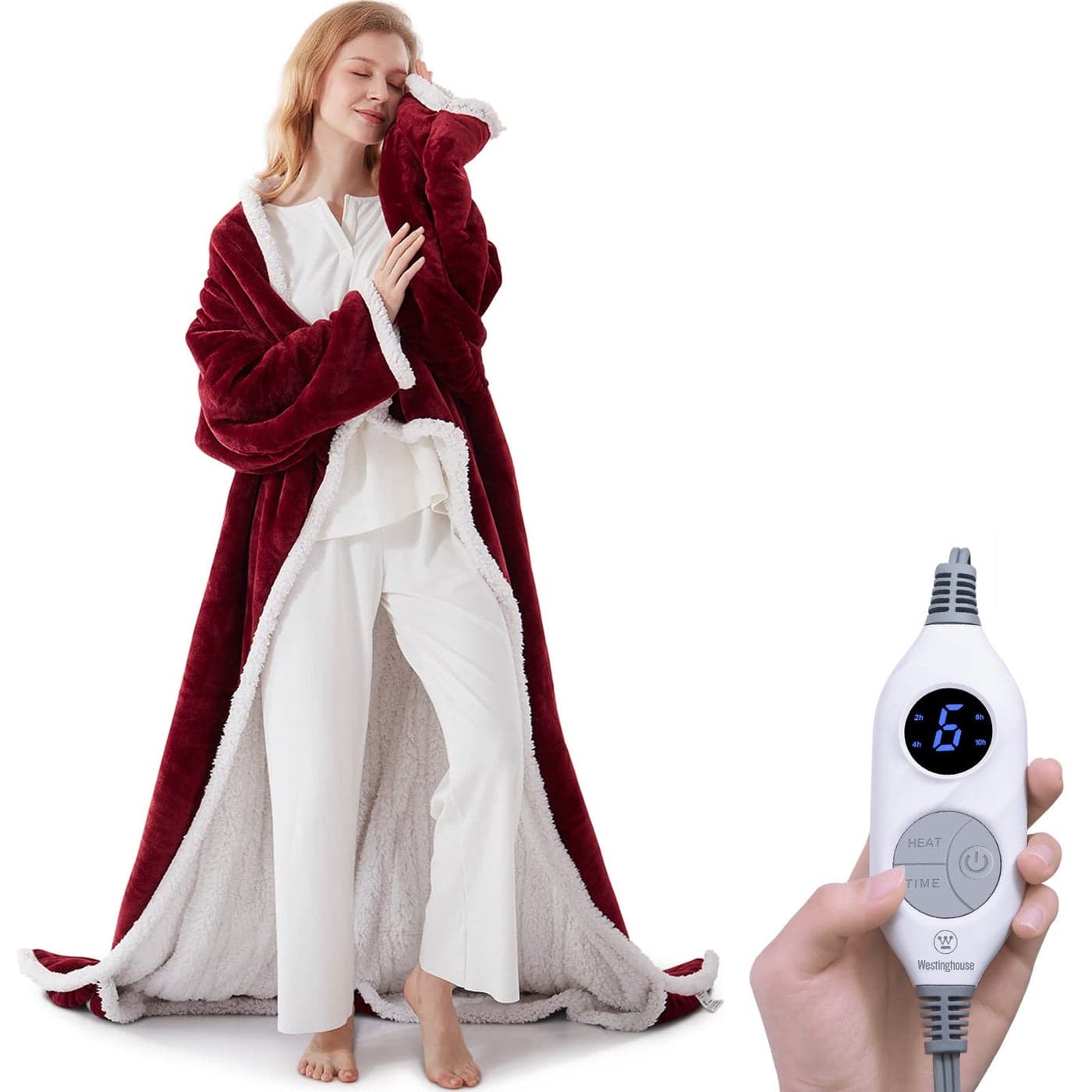 Westinghouse Christmas Electric Snuggle Throw Blankets with Foot Pocket Wearable Heated Blanket with Sleeves 6 Heating Levels 2 to 10 Hours Heating Time Settings 50 7018 Red