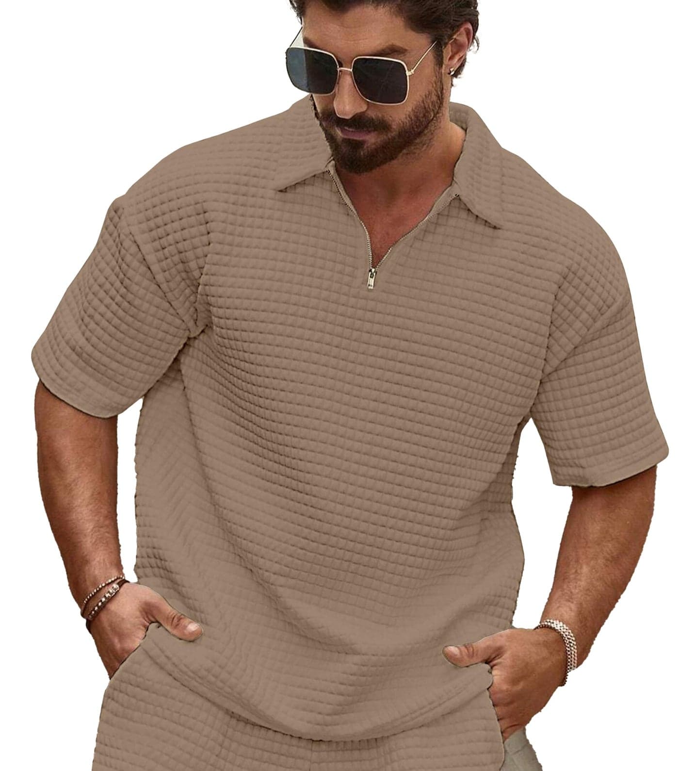 KAJARU Men's Polyester Polo T Shirt with Zip Spread Collar Neck Line Half Sleeves Solid Pattern Regular Fit and Standard Length_2XL