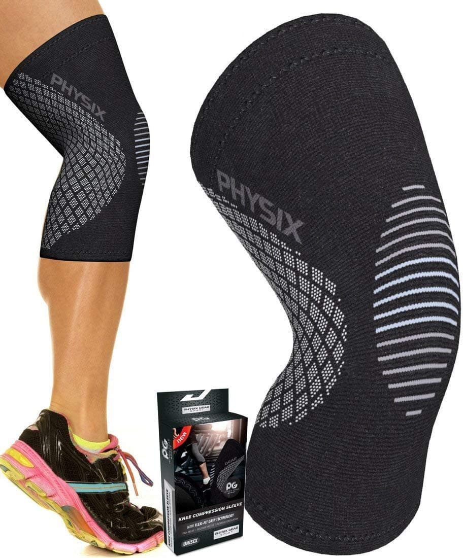 Physix Gear Knee Compression Sleeve for Men Women Best Compression Knee Brace for Walking Running Gym Basketball WeightliftingWorkout Sports Knee sleeves Support BlackGrey M