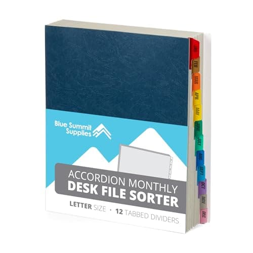 Blue Summit Expanding Monthly File Organizer Letter Size 12 Month File Folder Organizer with Dividers Paper Sorter for Desk and Documents