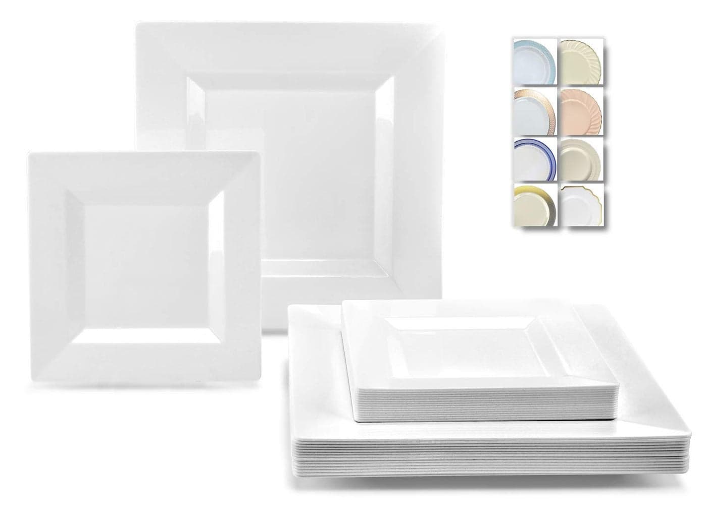 OCCASIONS 120 Plates Pack60 Guests Wedding Party Square Disposable Plastic Plates Set 60 x 95 Dinner 60 x 65 Dessert Square White